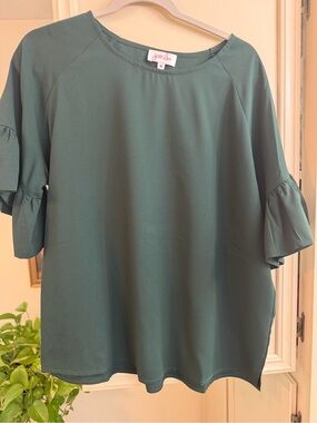 Jess Lea Emerald Green Ruffle-Sleeve Blouse - Women